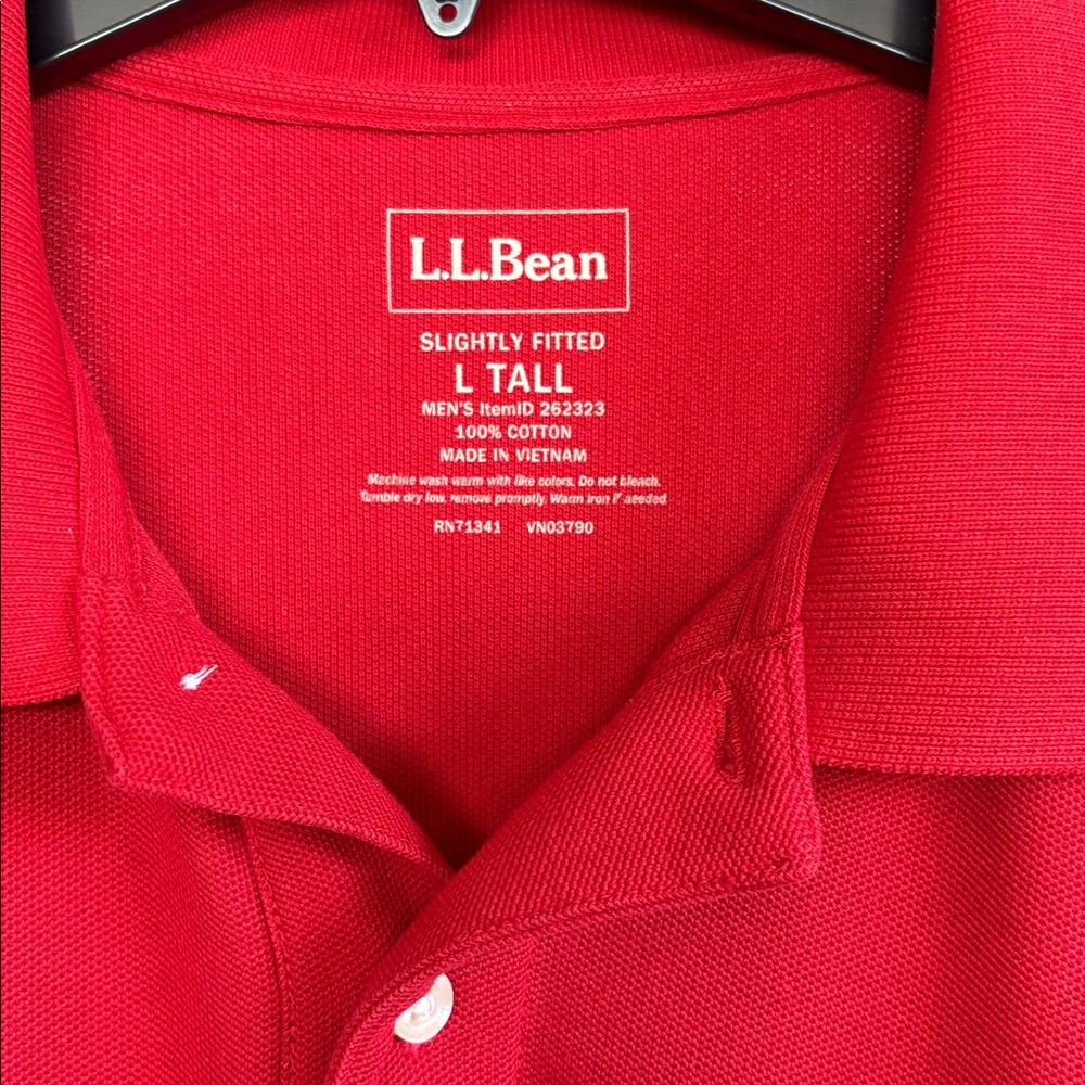 L.L. Bean Men's Bright Red Short Sleeve Polo L Tall - Picture 2 of 7